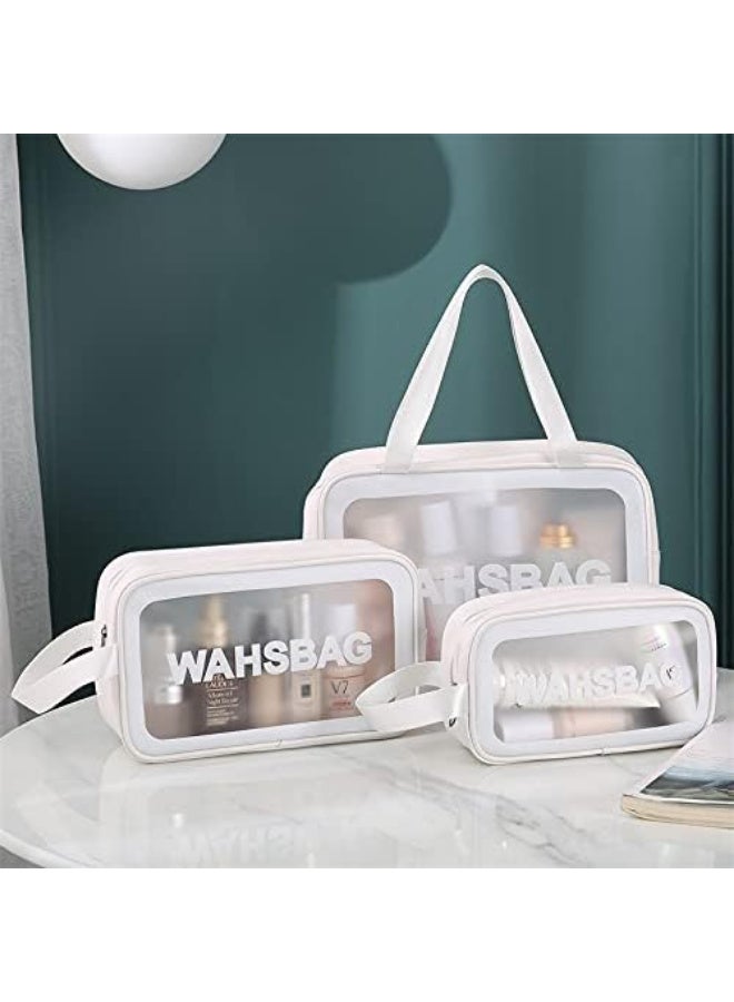 Transparent waterproof cosmetic bag for women and girls made of PVC and polyurethane plastic for storing toiletries and cosmetics while traveling (white) - Image 2